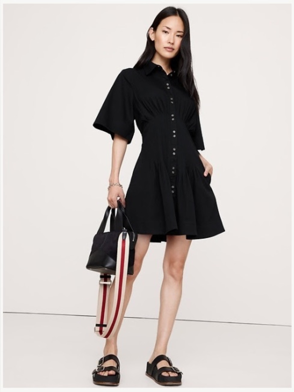 Banana Republic Stretch-Cotton Poplin Pintuck Shirt Dress